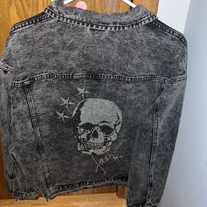 Black Washed Jean Jacket w/Skull